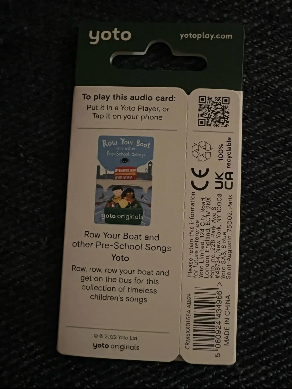Yoto Card Row Your Boat and Other Pre-School Songs NIP